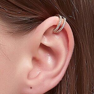 Ear Cuff,Double Layer Rhinestone No Piercing Minimalist dainty Ear Cuff Earring